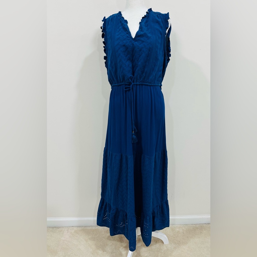 Nurture By Westbound Navy Blue V Neck Eyelet Trim Prairie Dress Sz XL‎